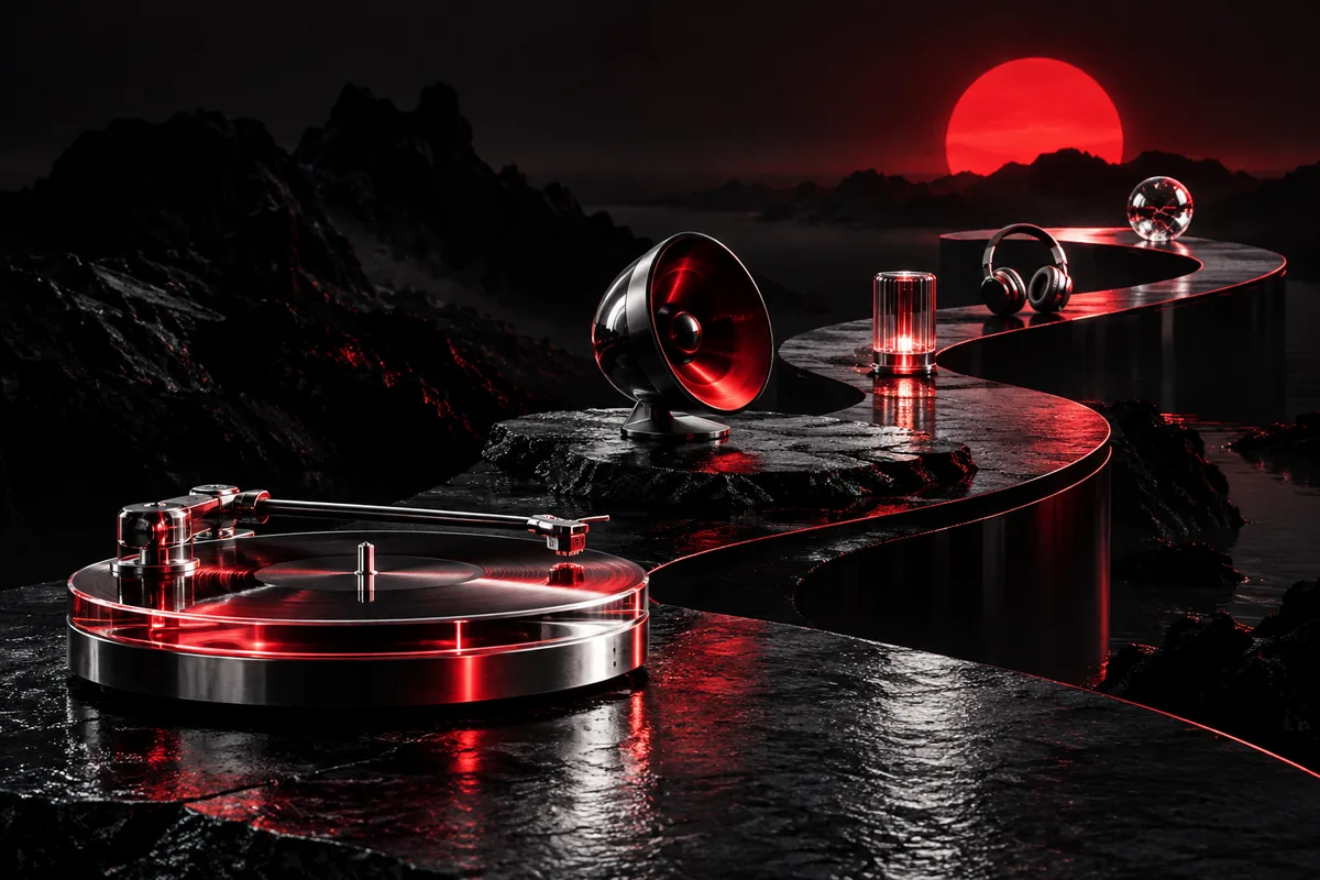 Objects arranged as moments along an abstract path
